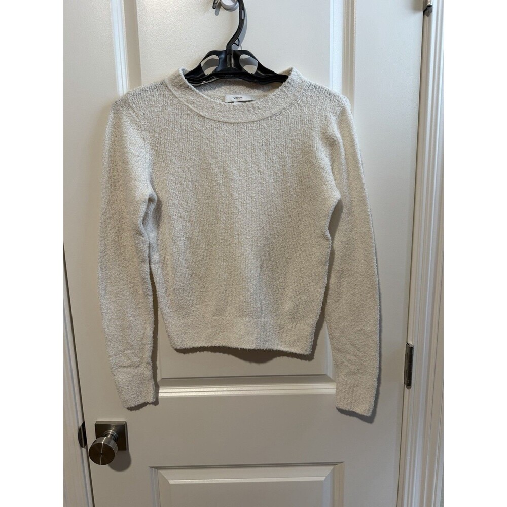Vince Womens XS Boucle Sweater Ivory Cream Cotton Blend Crewneck Pullover